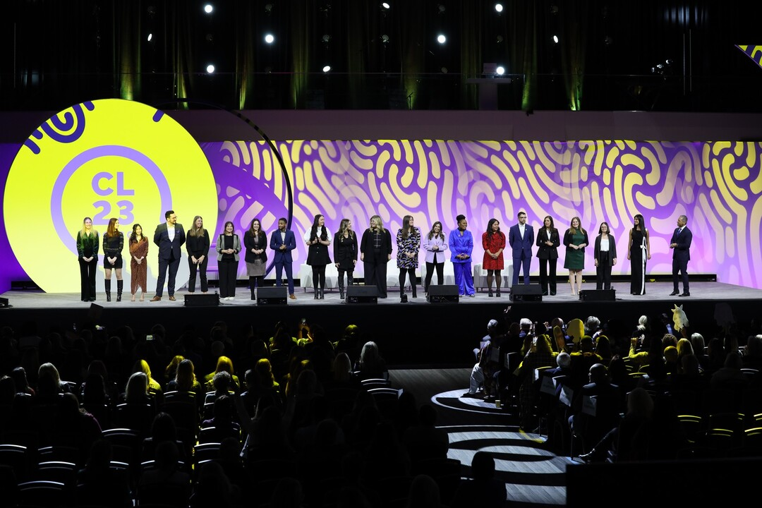 Close-up of a keynote session at PCMA Convening Leaders 2023 in Philadelphia.